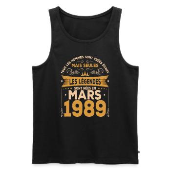 Mars 1989. Cadeau d'anniversaire mars 1989. - Débardeur bio Premium Homme - noir - Devant - Michal (187cm)