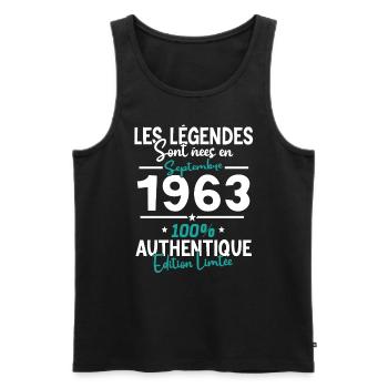 Cadeau Anniversaire septembre 1963 60 ans - Débardeur bio Premium Homme - noir - Devant - Michal (187cm)