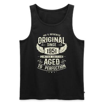 Birthday present born in 1951 72 years - Men's Premium Organic Tank Top - black - Front - AI Model Male 178 light (178cm)