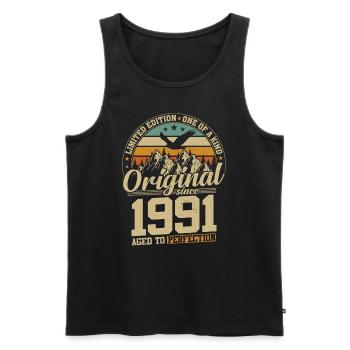Vintage 1991 Anniversary - Men's Premium Organic Tank Top - black - Front - Michal (187cm)