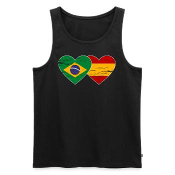 Brazil Spain Flag Heart used - Men's Premium Organic Tank Top - black - Front - Michal (187cm)