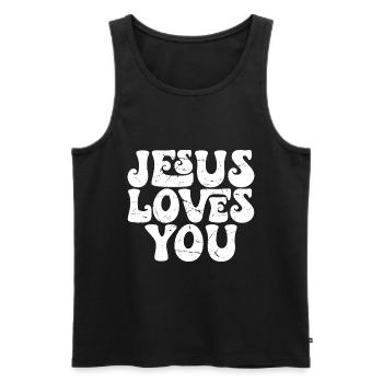 Jésus t’aime - Jesus liebt dich - Chrétien - Débardeur bio Premium Homme - noir - Devant - Michal (187cm)