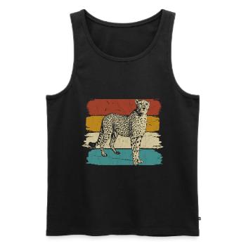 Guépard faune rétro - Débardeur bio Premium Homme - noir - Devant - Michal (187cm)