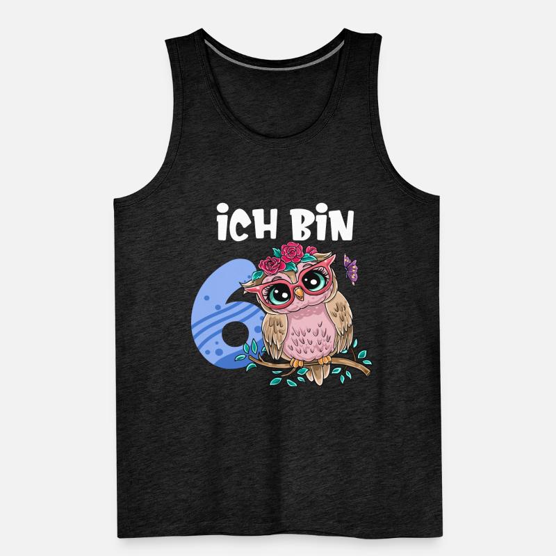 Ich Bin 6 Süße Eule Pink Blumen Mädchen Geburtstag Männer Premium Bio Tank Top