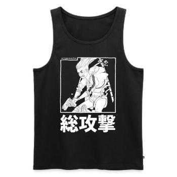 Victoria in action - Men's Premium Organic Tank Top - black - Front - AI Model Male 178 light (178cm)