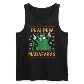 Pew Pew Ugly Christmas Verrückte Katze - Männer Premium Bio Tank Top - Schwarz - Vorne - Michal (187cm)