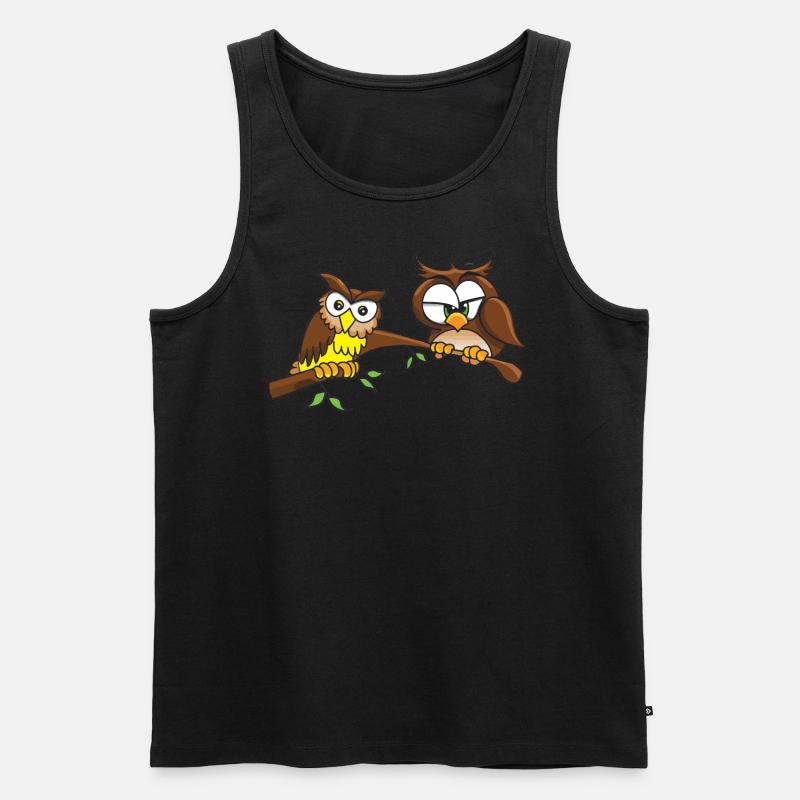 Zwei Eulen auf einem Ast sitzend - Männer Premium Bio Tank Top - Schwarz