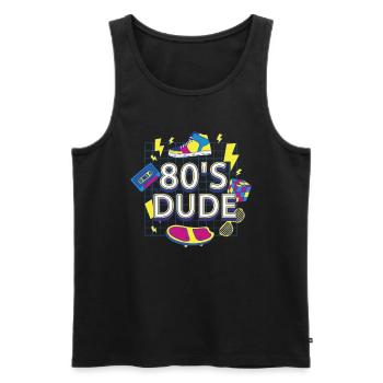 Kostüm 80's Dude Eighties Party 80er Jahre 1980er - Männer Premium Bio Tank Top - Schwarz - Vorne - AI Model Male 178 light (178cm)