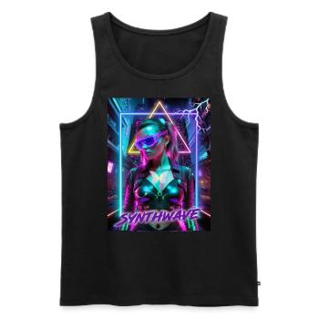 Synthwave Neon Vibes - Men's Premium Organic Tank Top - black - Front - AI Model Male 178 light (178cm)