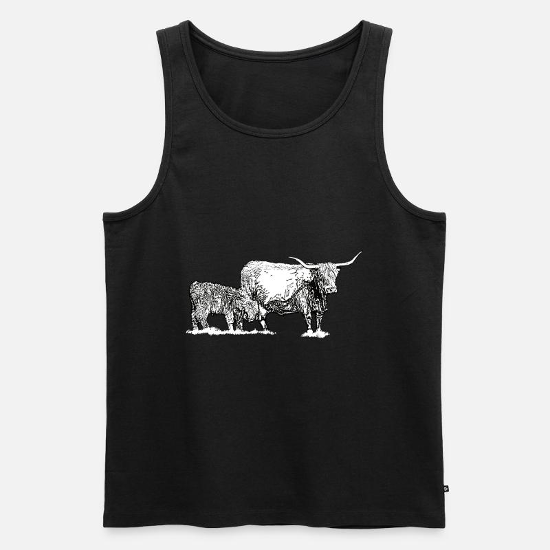 Hochlandrind mit Kalb - Männer Premium Bio Tank Top - Schwarz