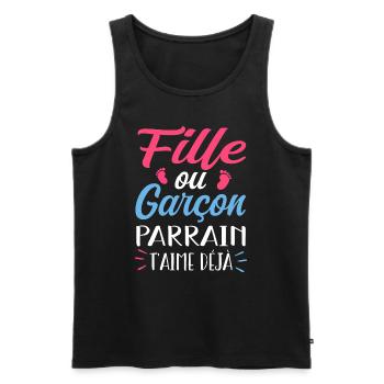 Fille ou Garçon Parrain T'aime Déjà - Débardeur bio Premium Homme - noir - Devant - AI Model Male 178 light (178cm)
