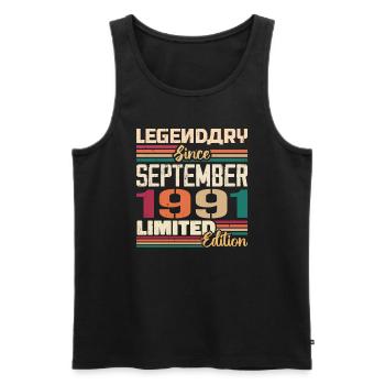 September 1991 Anniversary 1991 September Gift - Men's Premium Organic Tank Top - black - Front - AI Model Male 178 light (178cm)