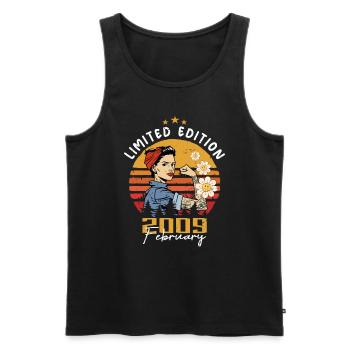 15 years old - Born in February 2009 - Men's Premium Organic Tank Top - black - Front - AI Model Male 178 light (178cm)