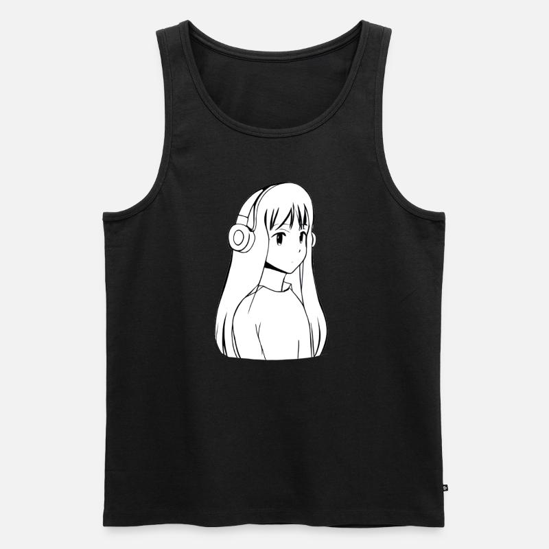 Manga Mädchen Kopfhörer - Männer Premium Bio Tank Top - Schwarz