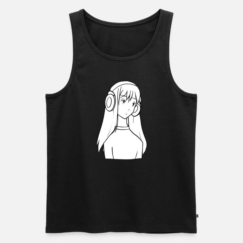Mädchen Kopfhörer Manga Anime - Männer Premium Bio Tank Top - Schwarz