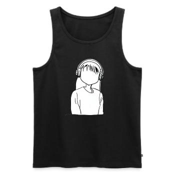 Dessin animé fille casque anime - Débardeur bio Premium Homme - noir - Devant - Michal (187cm)