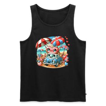 Cute Vintage Car and Heart on a Beach Holiday - Men's Premium Organic Tank Top - black - Front - AI Model Male 178 light (178cm)