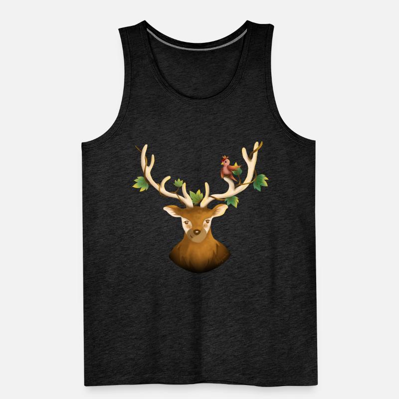 Hirsch oder Waldrentier mit Vogel und Efeu Männer Premium Bio Tank Top