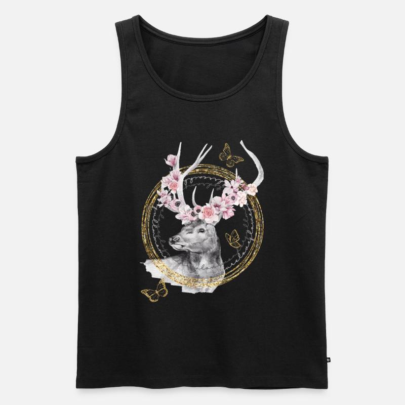 * Hirsch mit Blumen-Geweih * in Wasserfabtechnik - Männer Premium Bio Tank Top - Schwarz