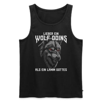 Lieber ein Wolf Odins als ein Lamm Gottes - Männer Premium Bio Tank Top - Schwarz - Vorne - Michal (187cm)
