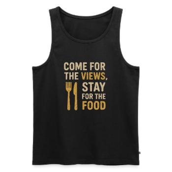 Come for the view, stay for the food - Men's Premium Organic Tank Top - black - Front - AI Model Male 178 light (178cm)