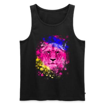Lion art cadeau tête de lion coloré - Débardeur bio Premium Homme - noir - Devant - AI Model Male 178 light (178cm)