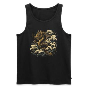 Dragon chinois doré - Débardeur bio Premium Homme - noir - Devant - AI Model Male 178 light (178cm)