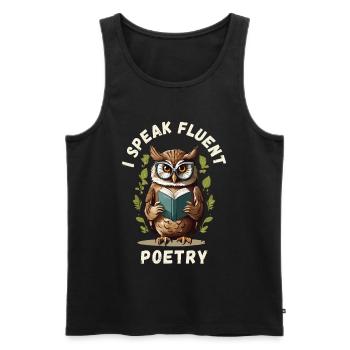 Je parle couramment la poésie, hibou lettré - Débardeur bio Premium Homme - noir - Devant - Michal (187cm)