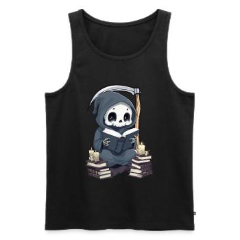Grim Reaper Bookworm with Scythe - Men's Premium Organic Tank Top - black - Front - AI Model Male 178 light (178cm)
