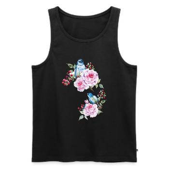 Fleurs Oiseau Oiseaux floraux - Débardeur bio Premium Homme - noir - Devant - AI Model Male 178 light (178cm)