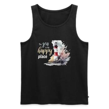 The Sea Is My Happy Place Lighthouse - Men's Premium Organic Tank Top - black - Front - Michal (187cm)