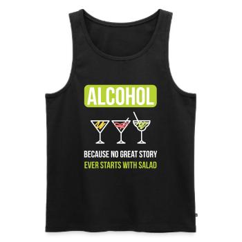Alcool Aucune histoire ne commence par une salade - Débardeur bio Premium Homme - noir - Devant - Michal (187cm)