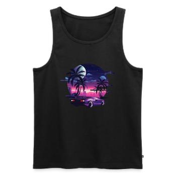 Synthwave rétro coucher de soleil voiture musique des années 80 - Débardeur bio Premium Homme - noir - Devant - AI Model Male 178 light (178cm)