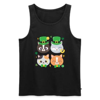 Chat Chaton Fête de la Saint-Patrick - Débardeur bio Premium Homme - noir - Devant - Michal (187cm)