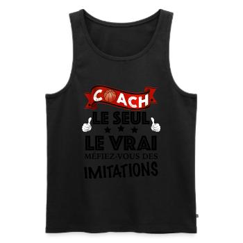 Coach Basket humour Idée Cadeau Homme Coach - Débardeur bio Premium Homme - noir - Devant - Michal (187cm)