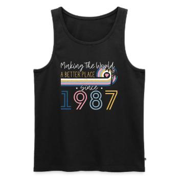 35 Year Old Woman Making The World Better Place - Men's Premium Organic Tank Top - black - Front - AI Model Male 178 light (178cm)