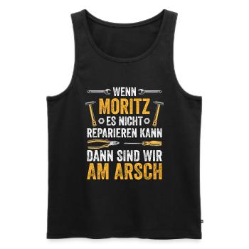 Lustiges Moritz Handwerker Heimwerker Sprüche - Männer Premium Bio Tank Top - Schwarz - Vorne - AI Model Male 178 light (178cm)
