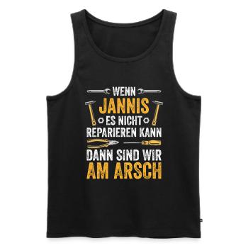 Lustiges Jannis Handwerker Heimwerker Sprüche - Männer Premium Bio Tank Top - Schwarz - Vorne - AI Model Male 178 light (178cm)