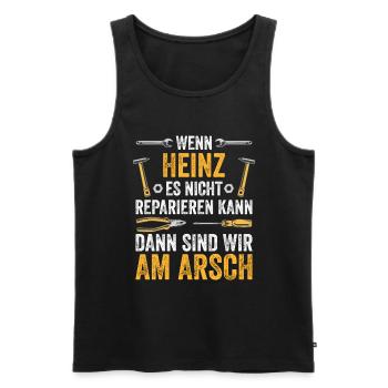 Lustiges Heinz Handwerker Heimwerker Sprüche - Männer Premium Bio Tank Top - Schwarz - Vorne - Michal (187cm)