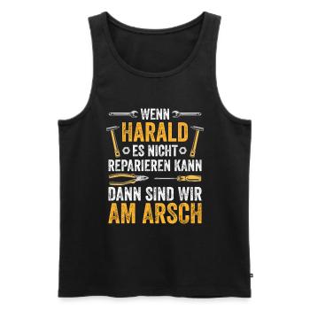 Lustiges Harald Handwerker Heimwerker Sprüche - Männer Premium Bio Tank Top - Schwarz - Vorne - Michal (187cm)