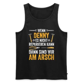 Lustiges Denny Handwerker Heimwerker Sprüche - Männer Premium Bio Tank Top - Schwarz - Vorne - AI Model Male 178 light (178cm)