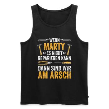 Lustiges Marty Handwerker Heimwerker Sprüche - Männer Premium Bio Tank Top - Schwarz - Vorne - Michal (187cm)