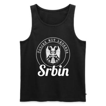 Covjek avec Legenda - Srbin Srbija Serbie - Débardeur bio Premium Homme - noir - Devant - AI Model Male 178 light (178cm)