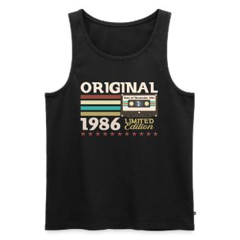 37e anniversaire Cassette Novembre Vintage 1986 - Débardeur bio Premium Homme - noir - Devant - Michal (187cm)