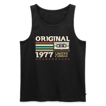 46e anniversaire Cassette novembre Vintage 1977 - Débardeur bio Premium Homme - noir - Devant - Michal (187cm)