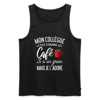 Humour Collègue Café Citation Cadeau - Débardeur bio Premium Homme - noir - Devant - Michal (187cm)
