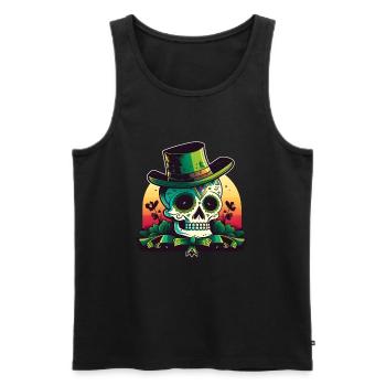Sonnenuntergang Zuckerschädel trägt einen Hut St. Patrick's Day - Männer Premium Bio Tank Top - Schwarz - Vorne - Michal (187cm)