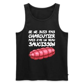 Humour Charcuterie Saucisson - Débardeur bio Premium Homme - noir - Devant - AI Model Male 178 light (178cm)