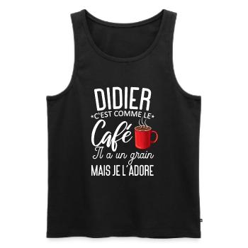Humour Didier comme le café il a un grain - Débardeur bio Premium Homme - noir - Devant - Michal (187cm)