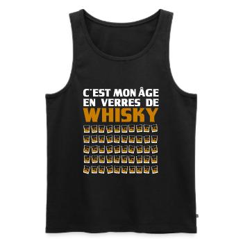 Humour Whisky Age Verre 50 ans - Débardeur bio Premium Homme - noir - Devant - AI Model Male 178 light (178cm)